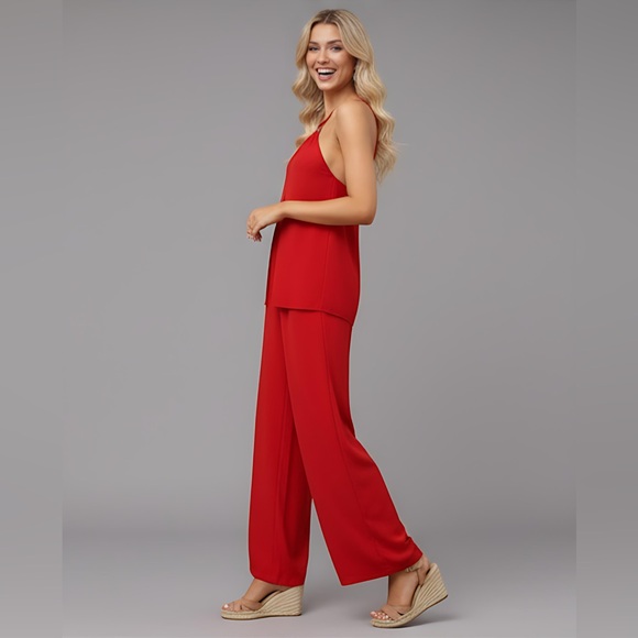 Red Split Hem Cami Top & Wide Leg Pants - Picture 3 of 9